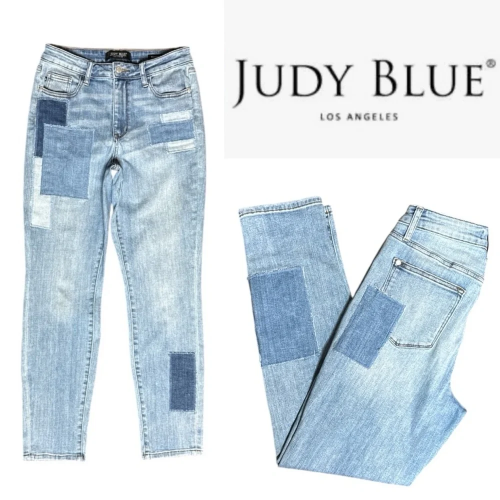 JUDY BLUE HIGH WAIST STRETCH PATCHWORK BOYFRIEND SKINNY JEANS STYLE #JB88499
